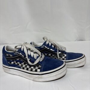 VANS Old Skool Kids 12‎ Checkerboard Blue White Suede Leather Skate Shoes Tie